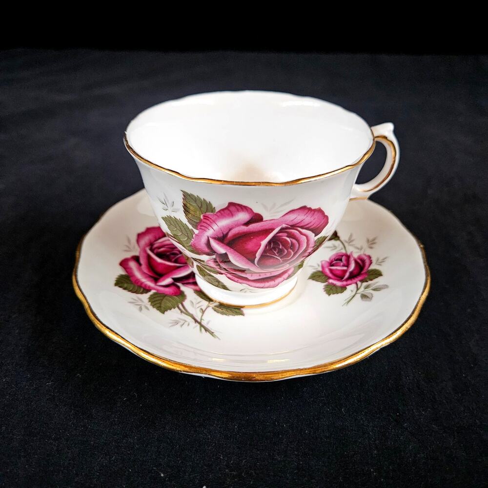 Royal Kent Bone China Tea‎ Cup and Saucer Set Purple Rose Made in England